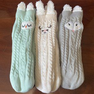 3 Pack Woman's Lurex Critter Slipper Sock S/M 6-7.5 Non Skids tan